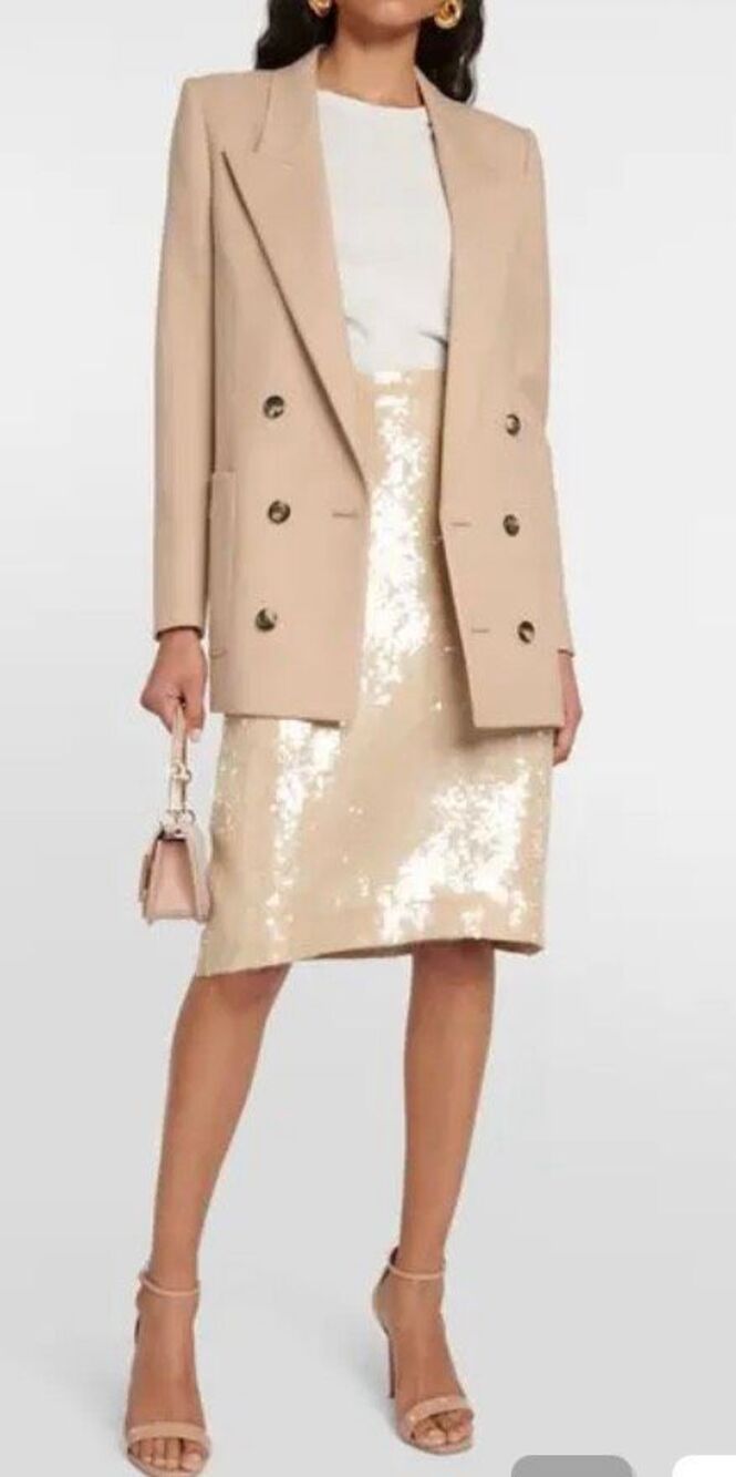 Nili Lotan Bonne Sequined Midi Skirt in Beige NWT Size 0 - Picture 2 of 10